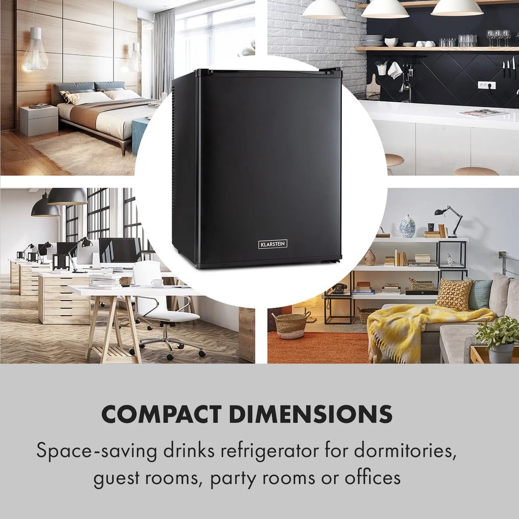 Klarstein Happy Hour 40, mini chladnička, 40 l, 5-15°C, tichá, 23dB, LED-svetlo, čierny
