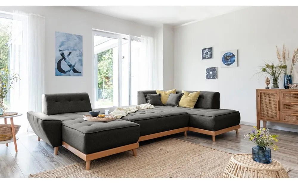 Tmavosivá rozkladacia pohovka do "U" Miuform Dazzling Daisy, pravý roh