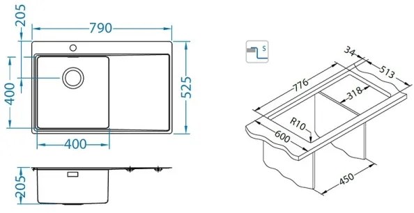 ALVEUS 1149516 - Kuchynský drez PURE 79x52,5 cm saténový, pravý