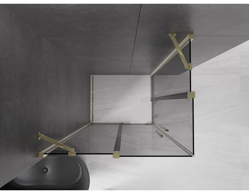 Mexen Velar Duo, sprchový kút s posuvnými dverami 90 x 80 cm, 8mm šedé sklo, zlatá lesklá, 871-090-080-42-50