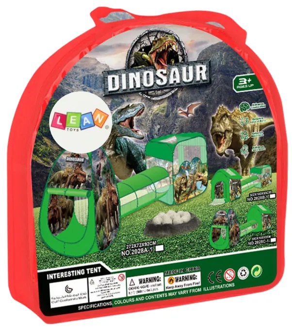 LEAN TOYS Detské ihrisko 3v1 – stan, tunel, suchý bazén – Dinosaury