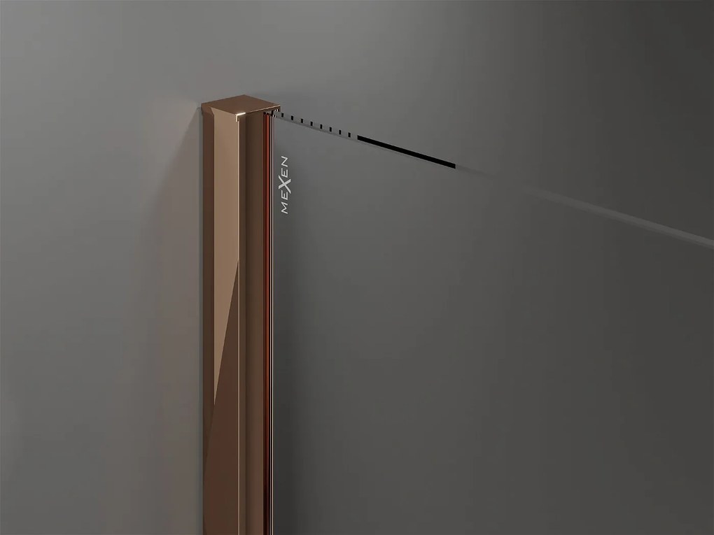 Mexen Velar, sprchový kút s posuvnými dverami 100(dvere) x 100(stena) cm, 8mm číre sklo, ružové zlato, 871-100-100-01-60