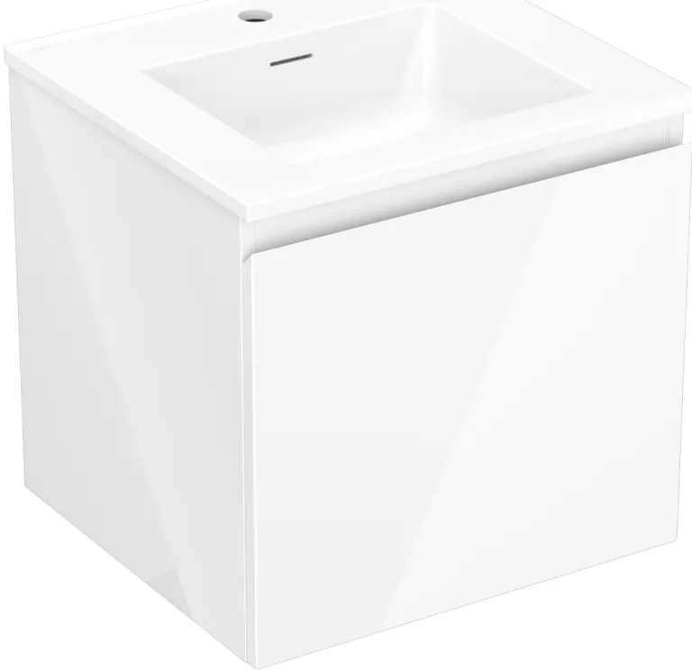 Mexen Orio, kúpeľňová skrinka 50 cm s umývadlom Otis, 1 zásuvka, biela lesklá, 91A10-05047-1-BF00-W18M00