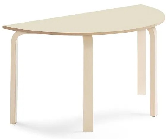 Stôl ELTON, polkruh, 1200x600x640 mm, laminát - breza, breza
