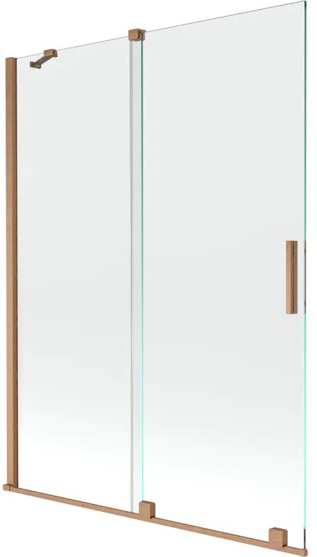 Mexen Velar, 2-krídlová posuvná vaňová zástena 130 x 150 cm, 8mm číre sklo, medená matná, 896-130-000-01-65