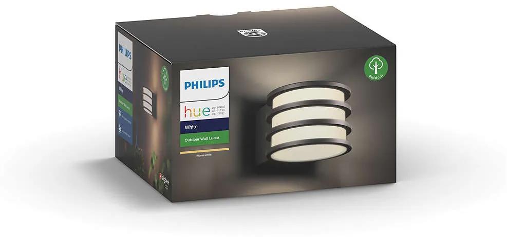 PHILIPS HUE Vonkajšie nástenné LED chytré svietidlo HUE LUCCA, 9,5 W, teplá biela, šedé, IP44