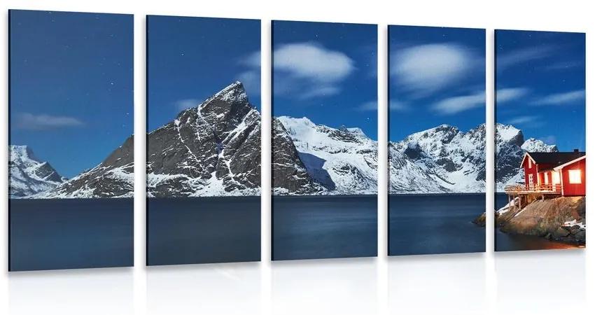 5-dielny obraz nočná krajina v Nórsku - 100x50