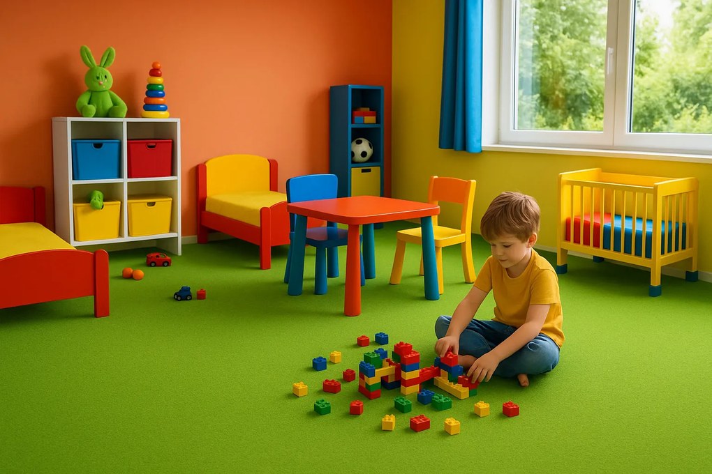 Vopi, Metrážny koberec Eton zelený 41 - neúčtujeme odrezky z rolky, na mieru, šíře 1,33m,1m,2m,3m,4m,na mieru, neúčtujeme odrezky, zelená, filc, detská izba