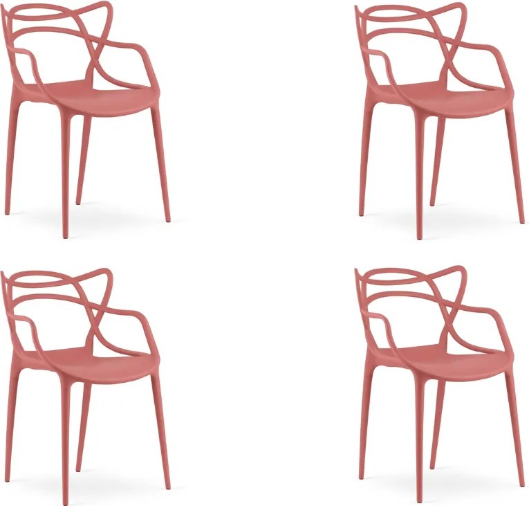 Sada 4 ks plastových stoličiek KATO, koralová