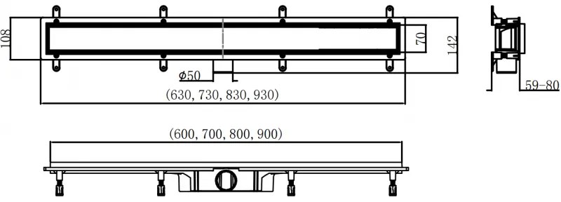 Mexen Flat ABS, sprchový odtokový žľab 2v1 60 cm, čierna matná, 1769060