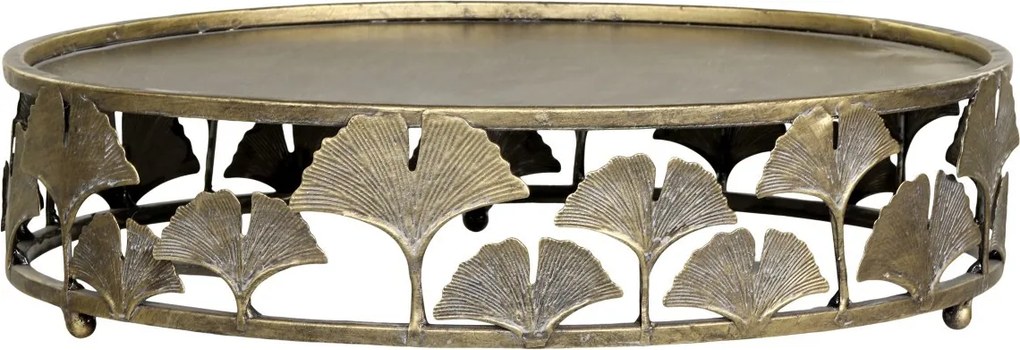 Mosadzný antik dekoračný kovový podnos Ginkgo - Ø 40*10cm