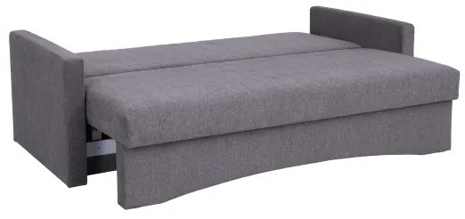 Čalúnená rozkladacia trojmiestná pohovka PAUL na každodenné spanie s opierkami na ruky sivá