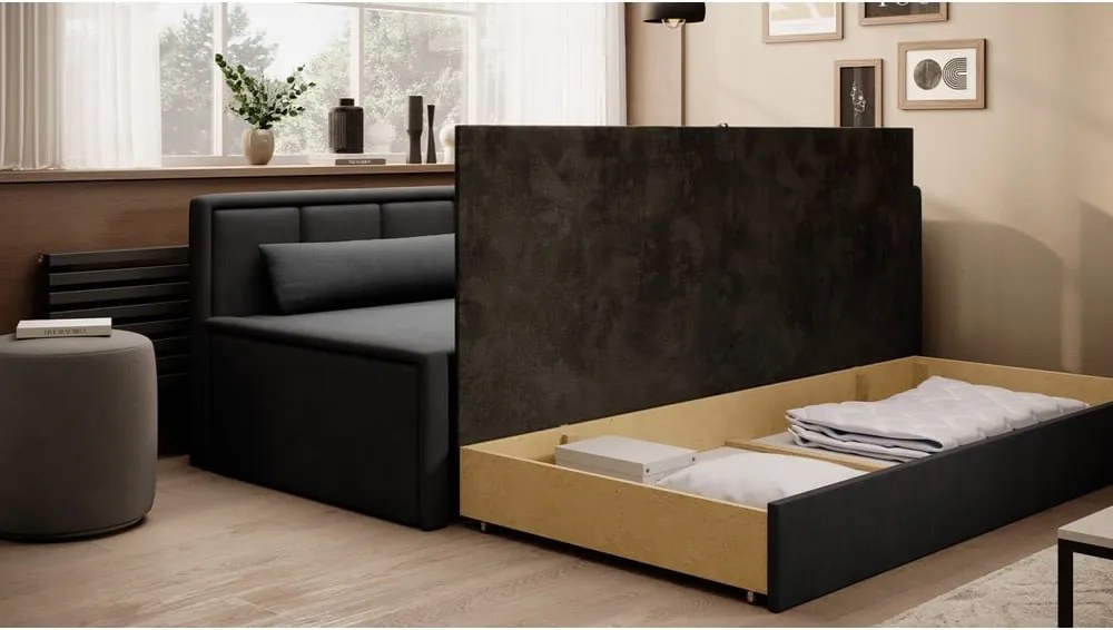 Tmavosivá ženilková rozkladacia/s úložným priestorom pohovka 214 cm Fulgeo – ELTAP