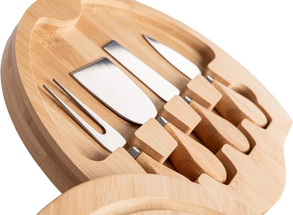 Servírovacia bambusová doska na syry s príslušenstvom ANDRA 25 cm prírodná