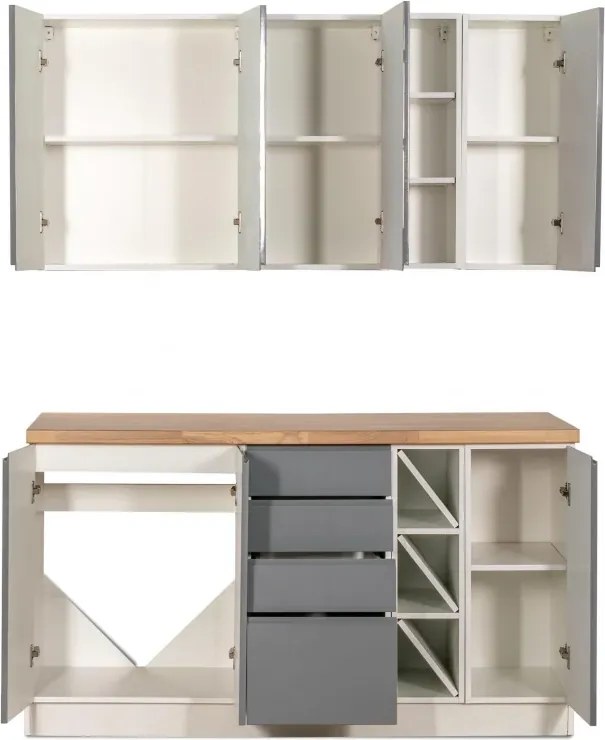 Kuchynská linka Aspen sivá - 150 cm, sivá lesk / biela mat