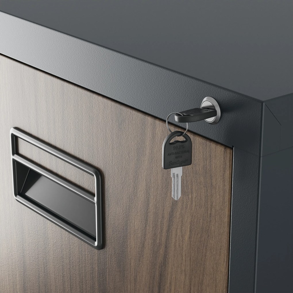 Kovová kartotéka, 4 zásuvky SARA V4, 460 x 1320 x 620 mm, Eco Desing: antracitová/ orech