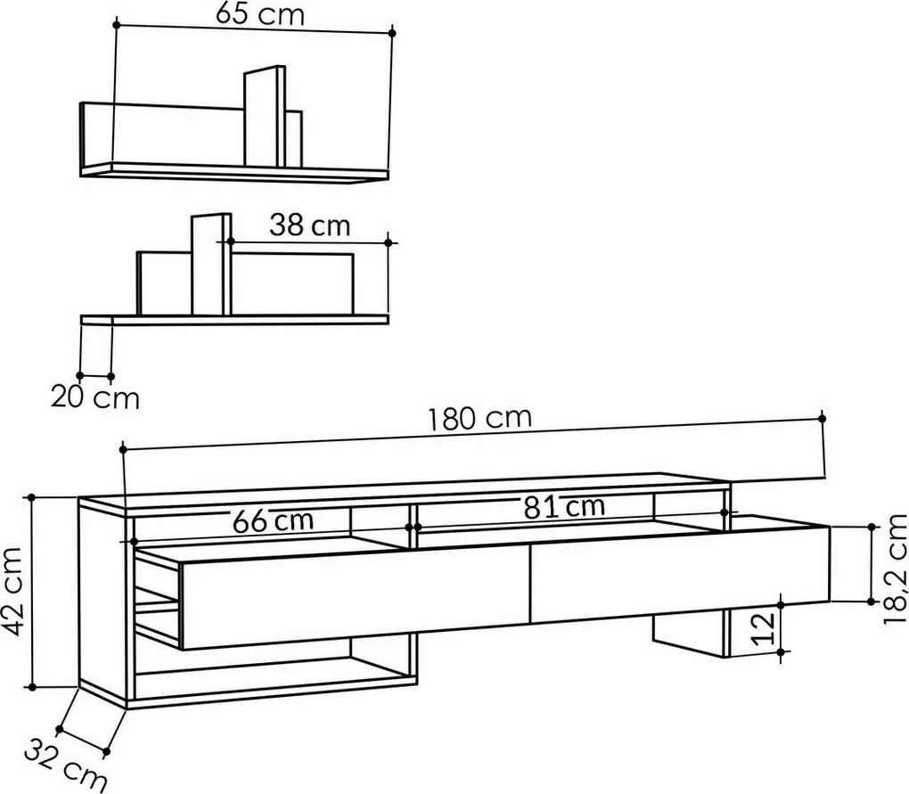 Gara Antracitový TV stolík s policami