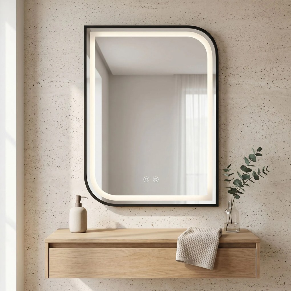Rea Zone, LED zrkadlo, 60x80 cm, čierna matná, HOM-00208