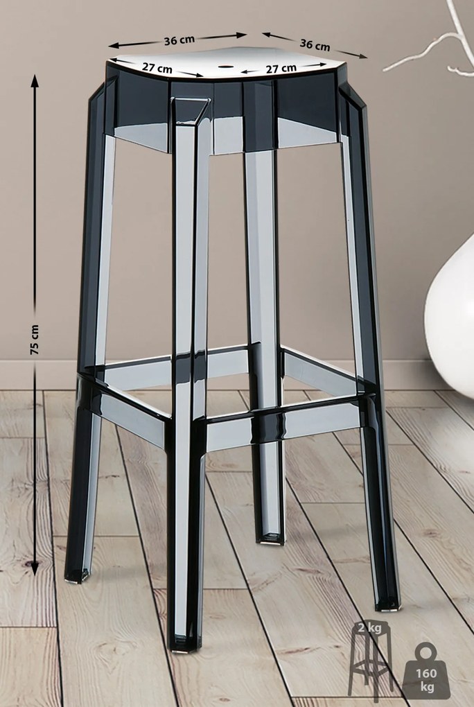 Plastová barová stolička FOX - Čierna transparent