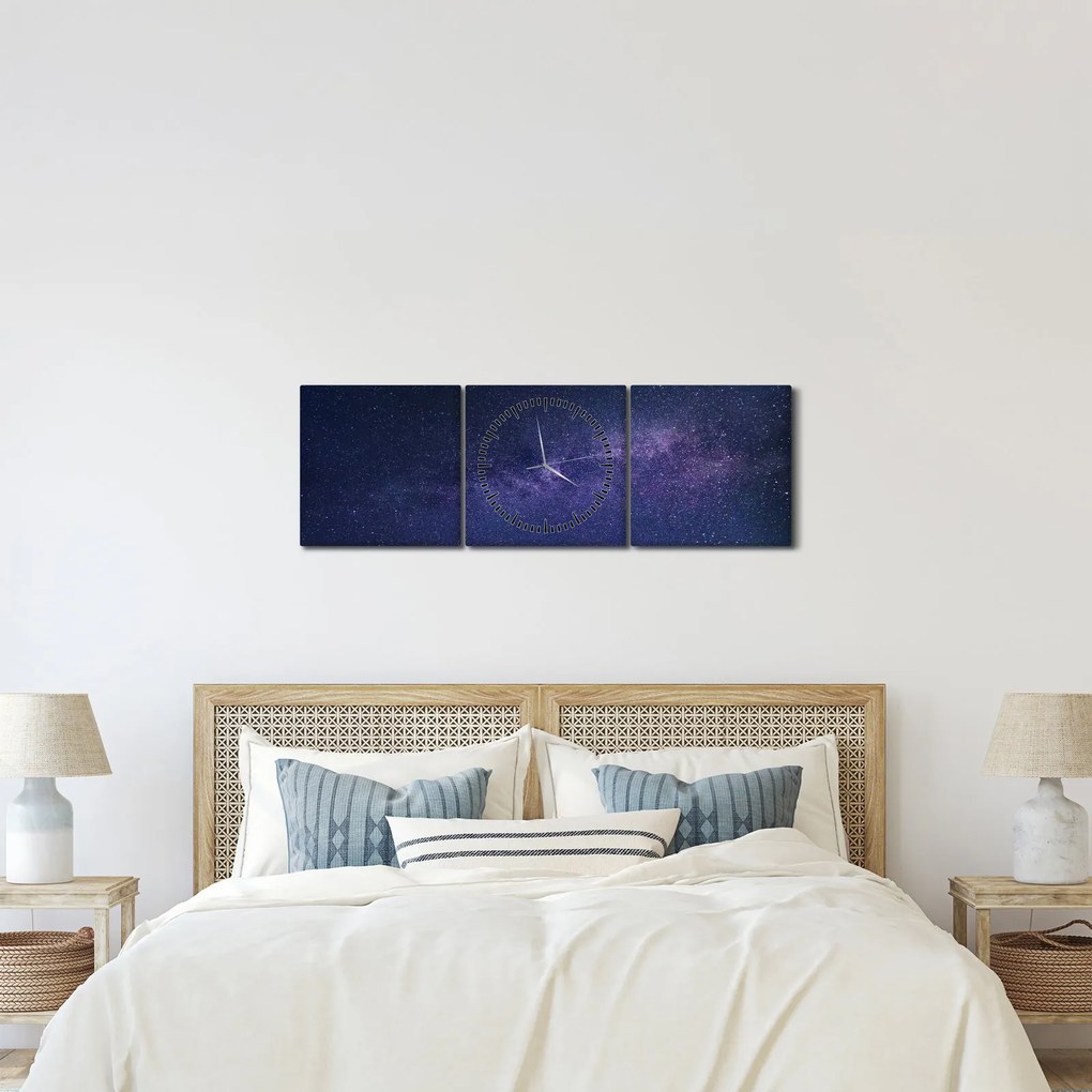 Obraz galaxie (s hodinami) (90x30 cm)