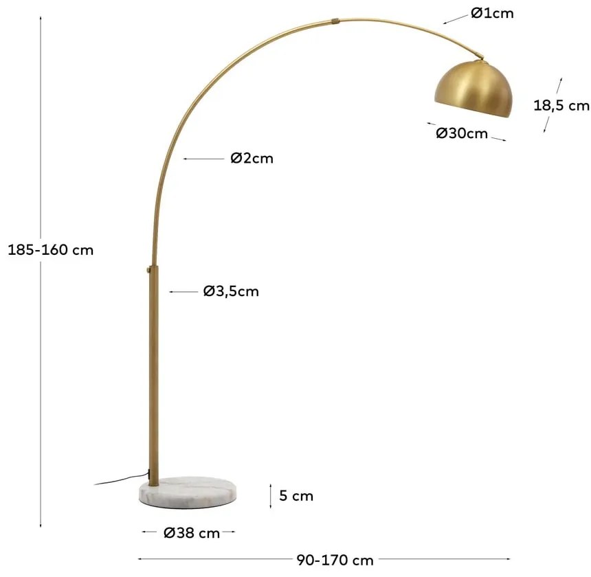 Stojacia lampa v zlatej farbe s kovovým tienidlom (výška 185 cm) Madali – Kave Home