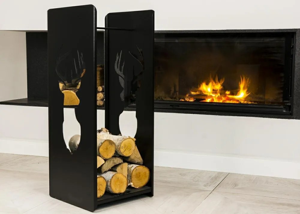 Kovový stojan na drevo Deer, 40x100 cm, čierna