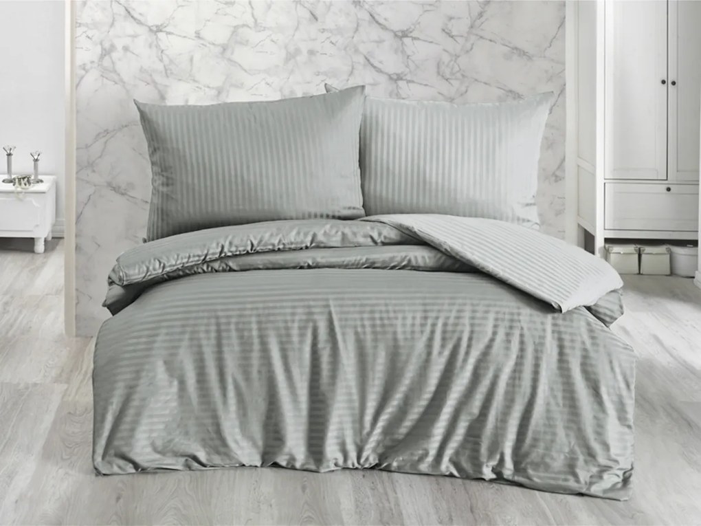 XPOSE® Saténové obliečky PRUHY Deluxe - svetlo sivé