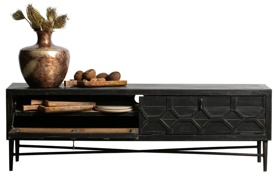 Čierny TV stolík z recyklovaného dreva 160x50 cm Bequest – BePureHome