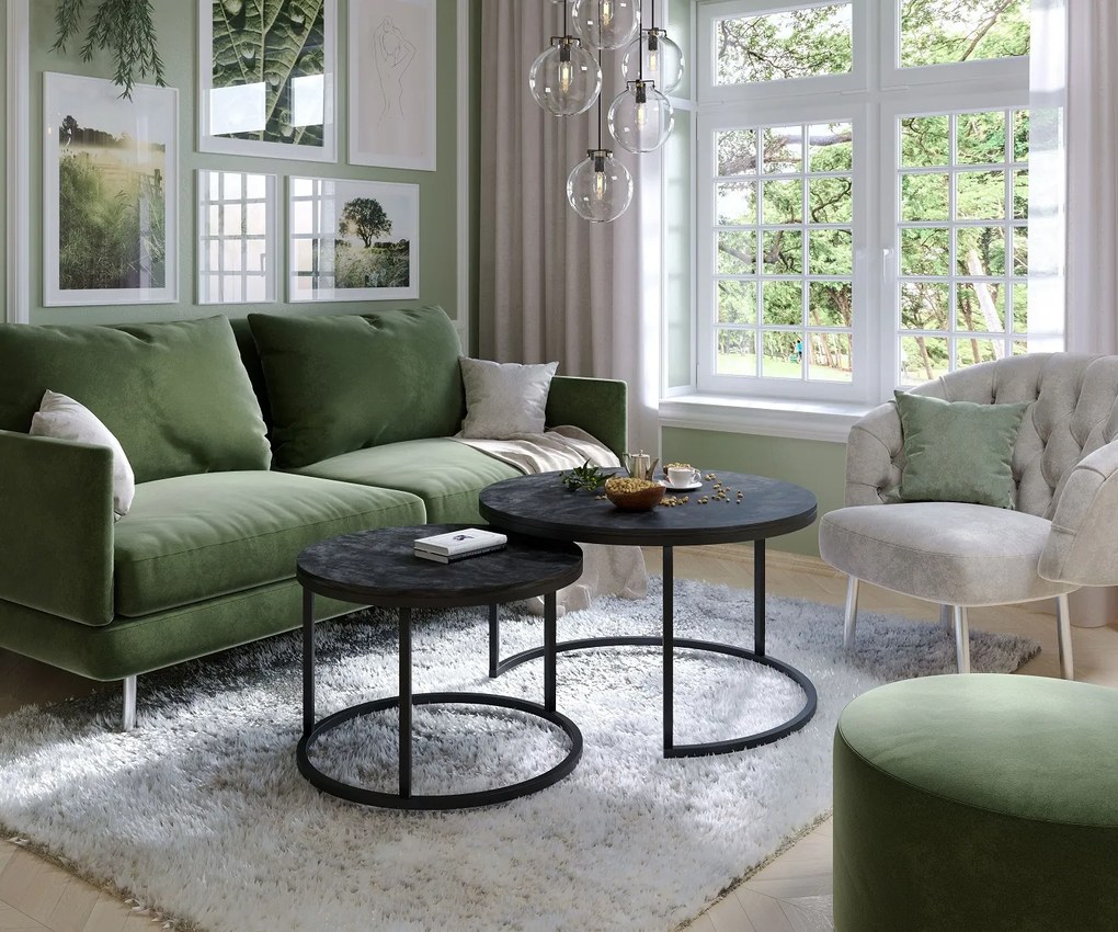 OKRÚHLY KONFERENČNÝ STOLÍK LEONARDO 2 v 1 TMAVÝ BETÓN + ČIERNY PODSTAVEC