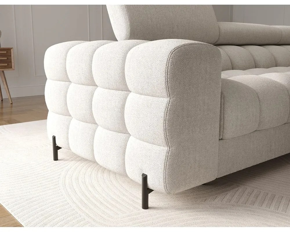 Krémovobiela rozkladacia/s úložným priestorom rohová pohovka z textílie buklé (pravý roh/s leňoškou) Felro – ELTAP