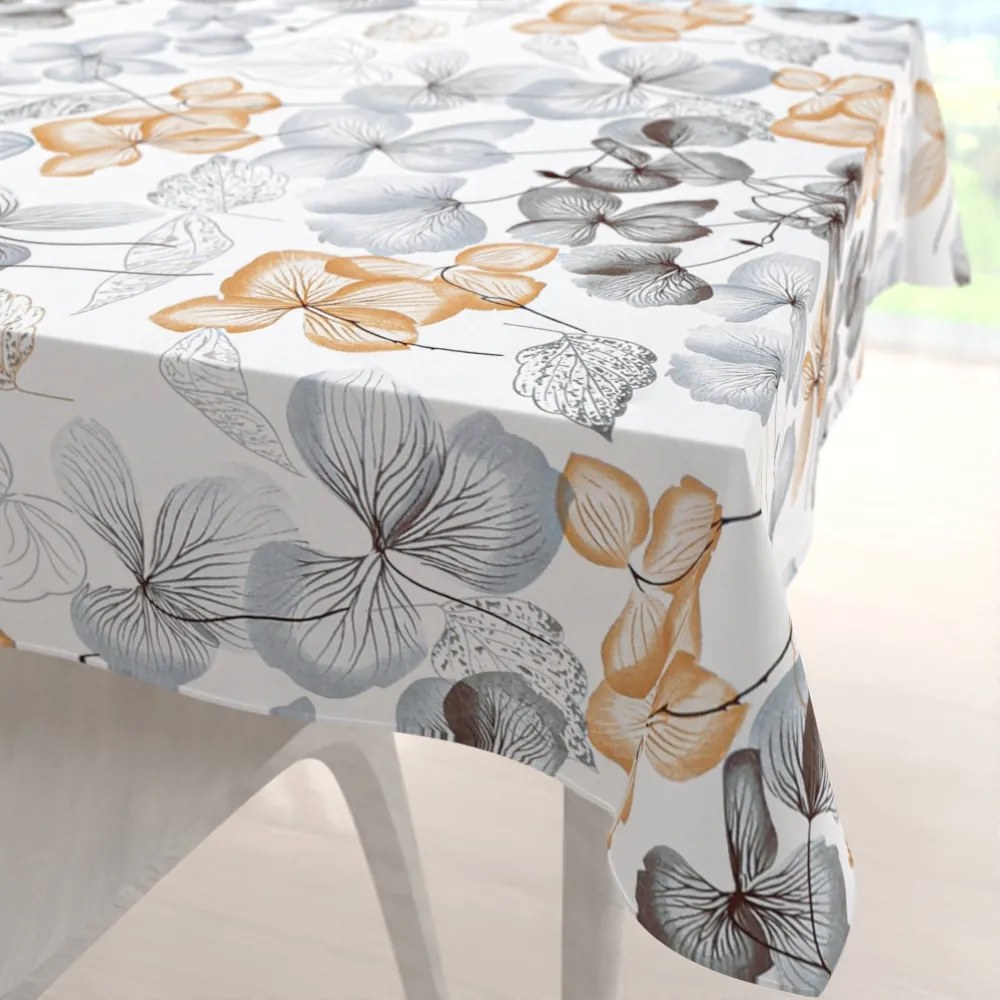 Biante Bavlnený štvorcový obrus Sandra SA-367 Sivo-oranžové kvety na bielom 130x130 cm