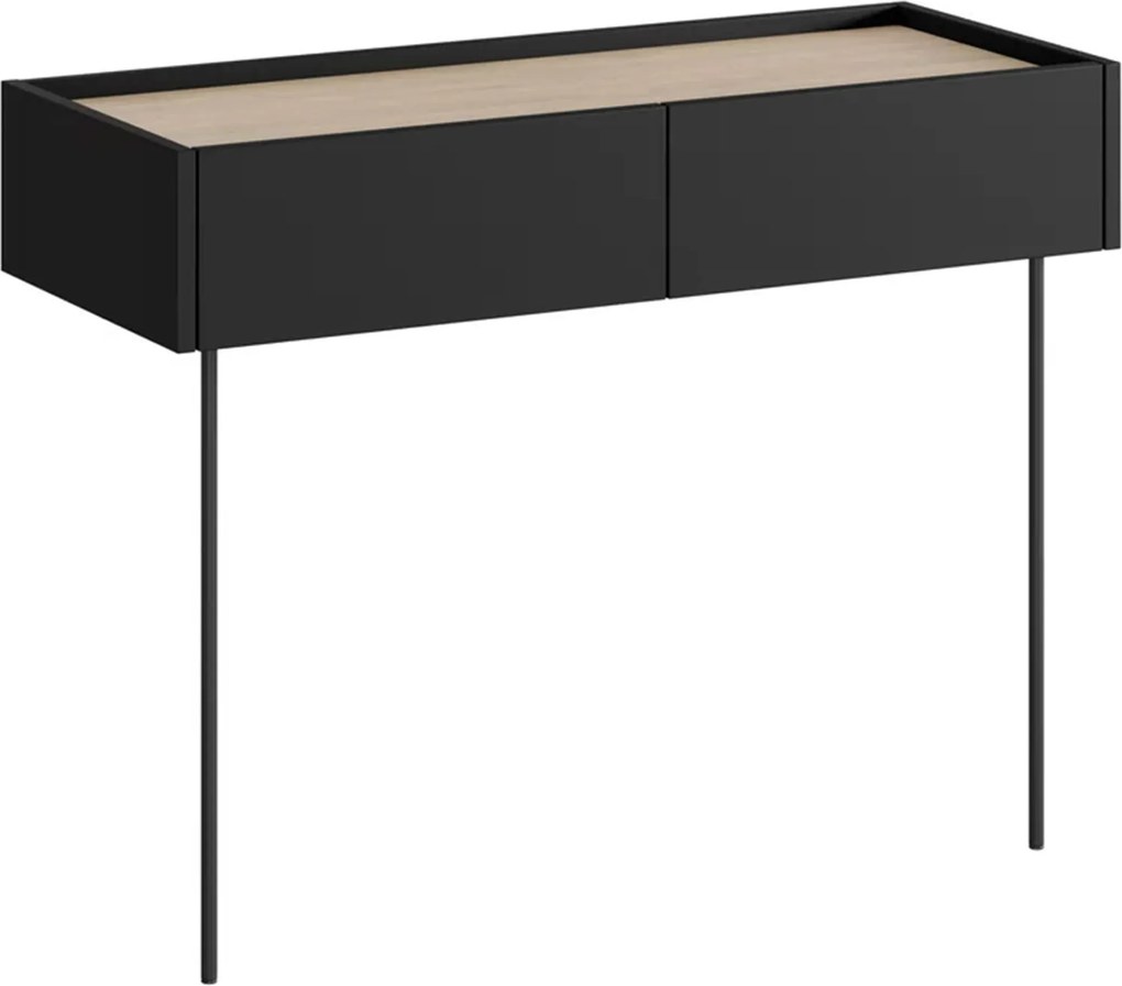 Toaletný stolík Desin 100 cm so zásuvkami a kovovými nohami - čierny mat / dub nagano