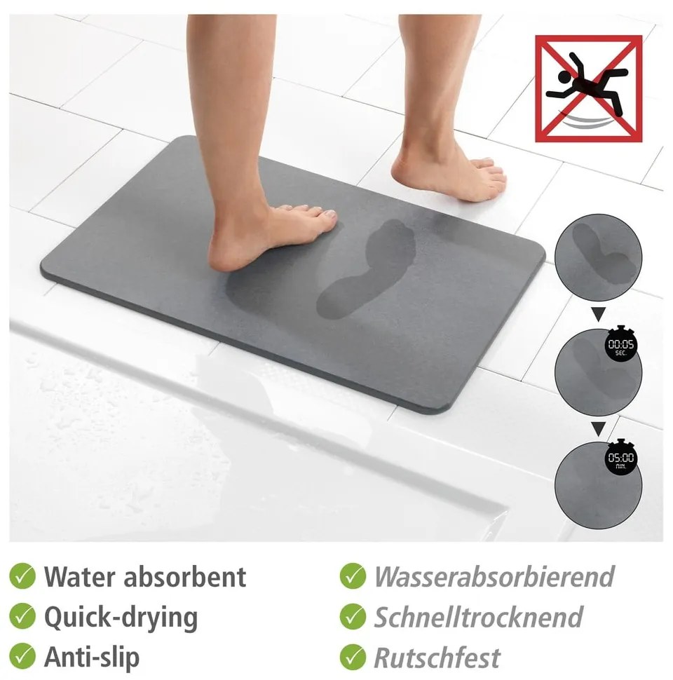 Sivá kúpeľňová predložka z kremeliny 39x60 cm Simi – Wenko