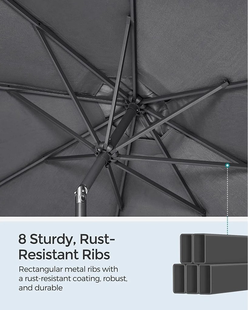 Záhradný slnečník Ø 3m, UPF 50+ (podstavec nie je súčasťou balenia), šedý