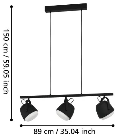 Eglo 390046 - Luster na lanku UPANEMA 3xE27/28W/230V čierna