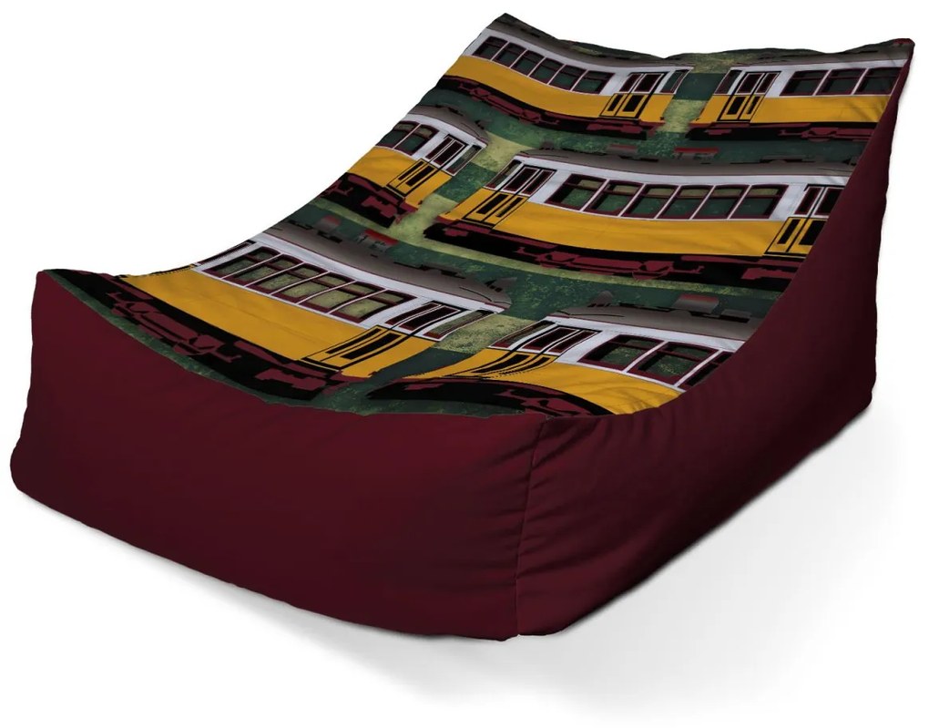 Sablio Sedací vak Lounge Lisabonské historické električky Zelený Pattern - 120 x 100 x 80 cm
