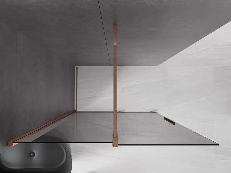 Mexen Velar, sprchová zástena s posuvnými dverami Walk-in 130 x 200 cm, 8mm šedé sklo, ružové zlato, 871-130-000-43-60
