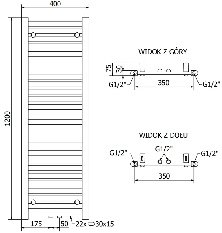 Mexen Hades, vykurovacie teleso 1200x400 mm, 367 W, chrómová, W104-1200-400-00-01