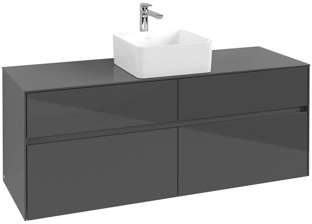 VILLEROY &amp; BOCH Collaro závesná skrinka pod umývadlo na dosku (umývadlo v strede), 4 zásuvky, 1400 x 500 x 548 mm, Glossy Grey, C04500FP