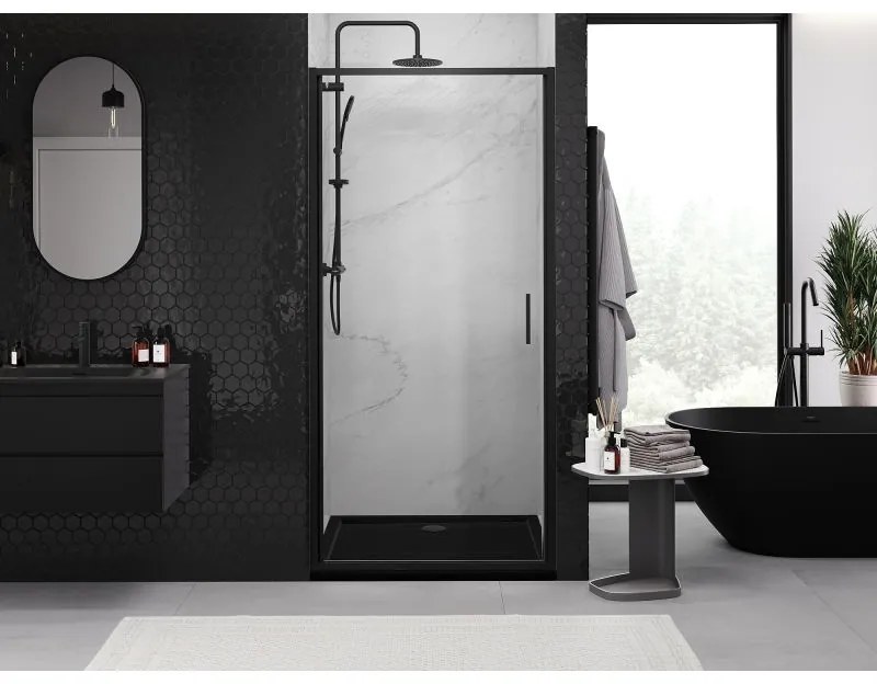 Mexen Exo, výklopné sprchové dvere 55 cm, číre sklo, čierny profil, 817-055-000-70-00