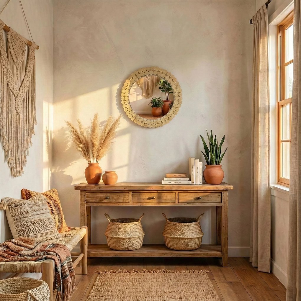 Tutumi Tutumi, nástenné zrkadlo Boho 36 cm KLNA-MR01, svetlá hnedá, HOM-02802