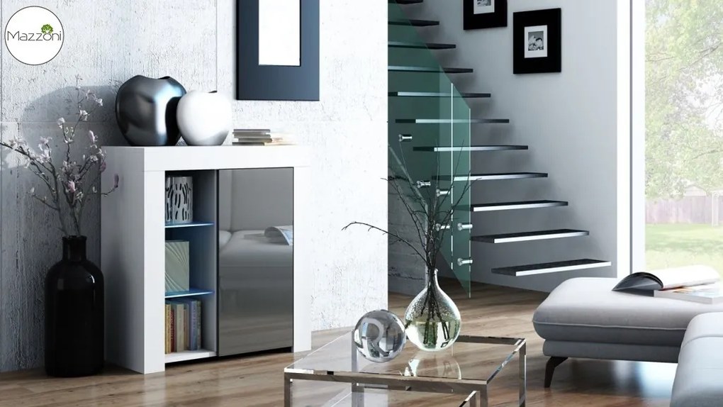 Mazzoni MILA 1D LED skrinka biela / šedý lesk, obývacia izba
