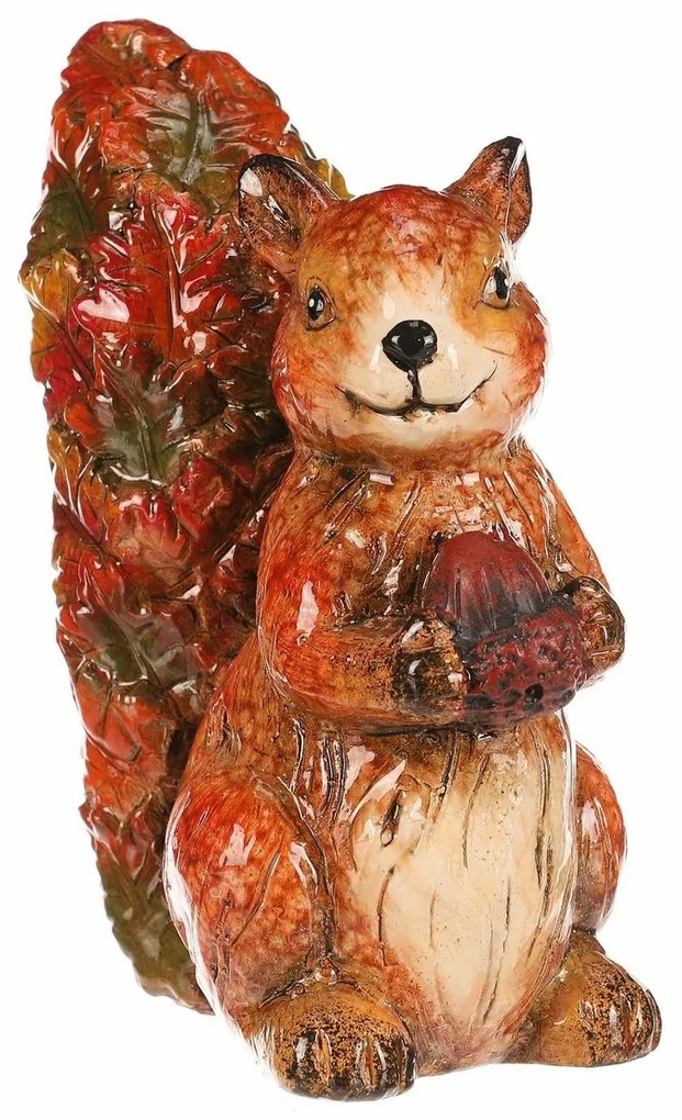 Jesenná dekorácia Veverička s orieškom, 12 x 7 x 13 cm, keramika