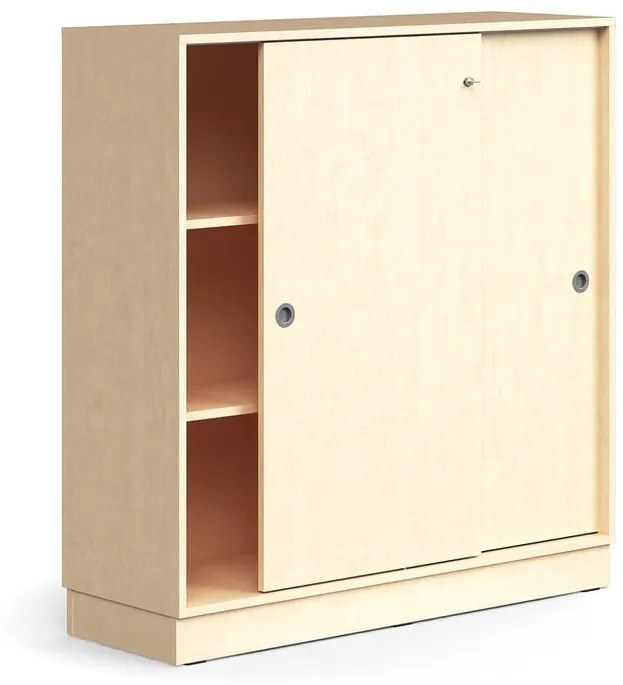 Skriňa s posuvnými dverami QBUS, 2 police, so soklom, s madlom, 1252x1200x400 mm, breza