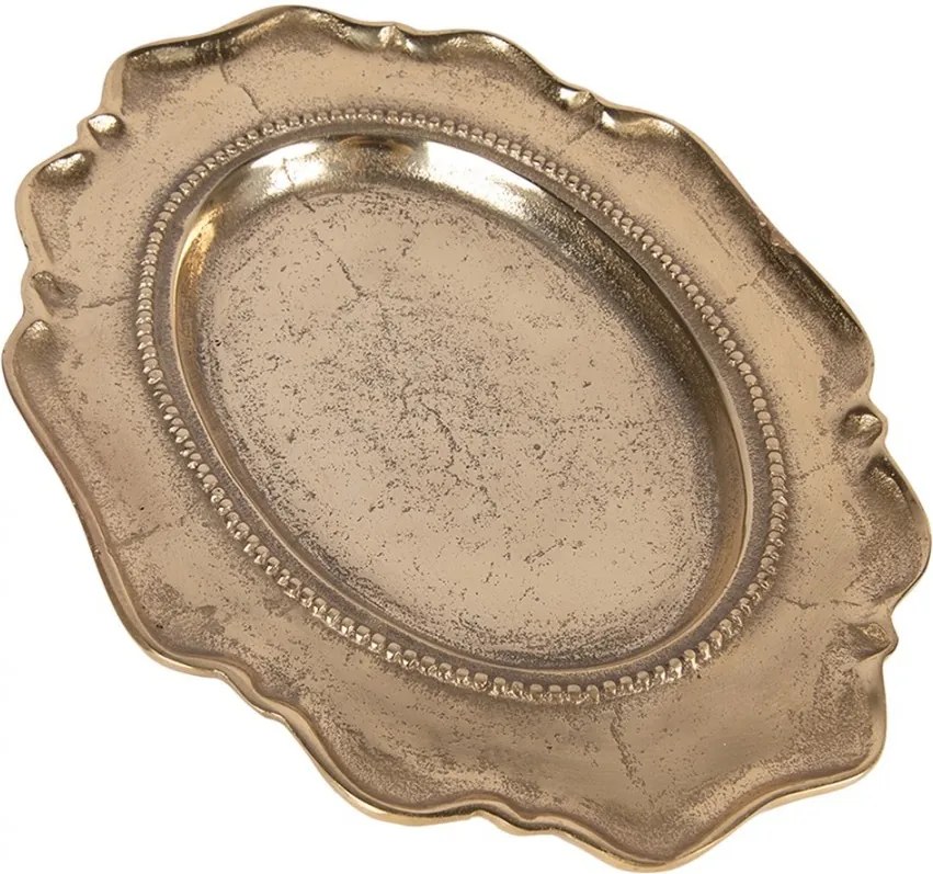 Zlatá antik dekoračná oválna miska podnos Raw Gold - 31*22*3 cm