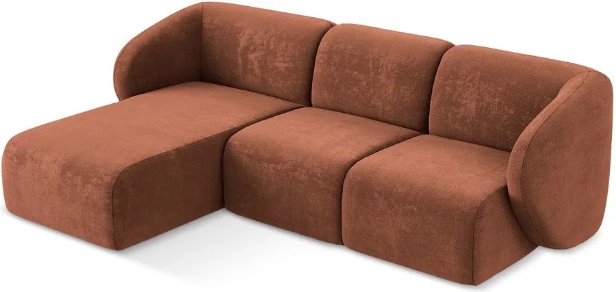 Ženilková rohová pohovka v terakotovej farbe (ľavý roh/s leňoškou) Lani – Makamii