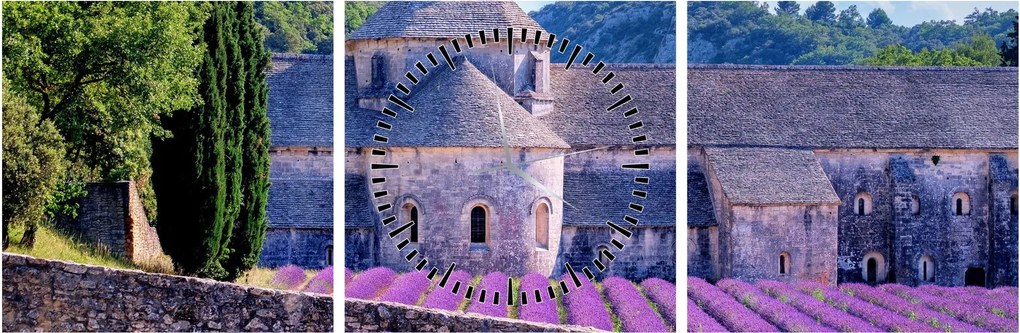 Obraz - Levanduľové pole (s hodinami) (90x30 cm)