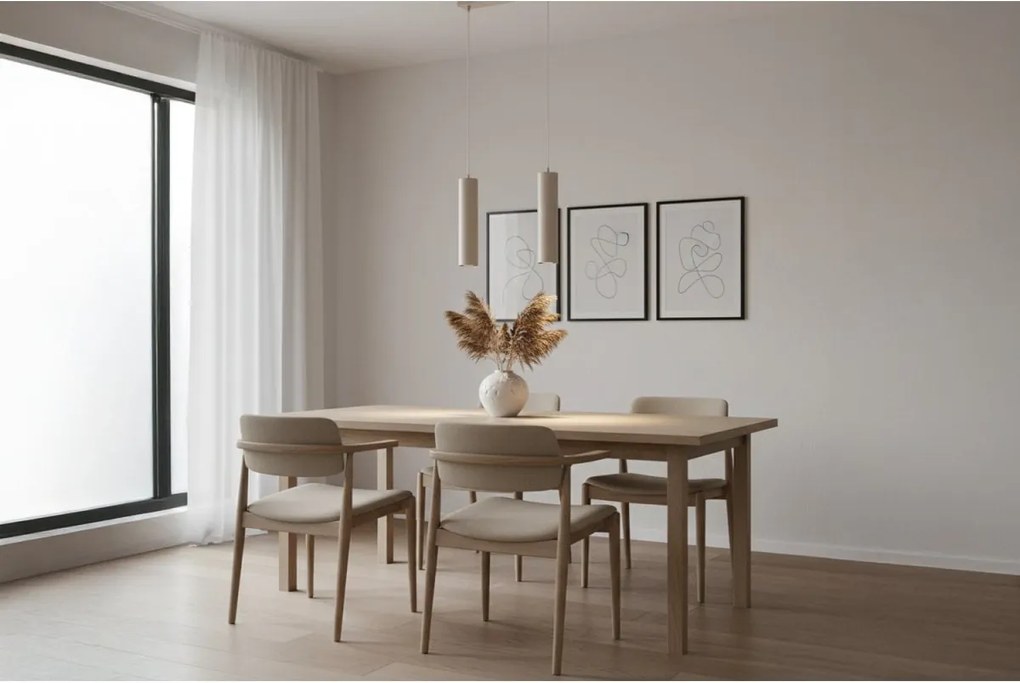 Závesné svietidlo Tuba, 2x béžové kovové tienidlo