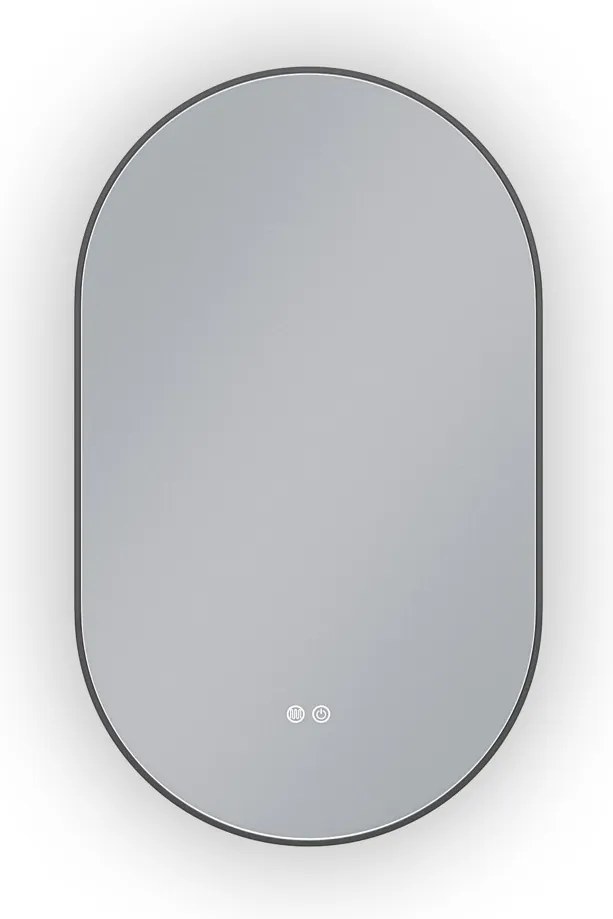 Erga Freya, oválne LED zrkadlo 60x100cm v čiernom kovovom ráme, 3 farby svetla, zadné osvetlenie, vyhrievacia podložka proti zapareniu, ERG-V01-FREYA-6010-BK
