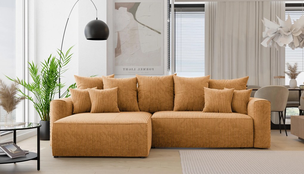 Rohová sedačka Baria (L) (horčicová). Akcia -20%. Vlastná spoľahlivá doprava až k Vám domov. 1133079